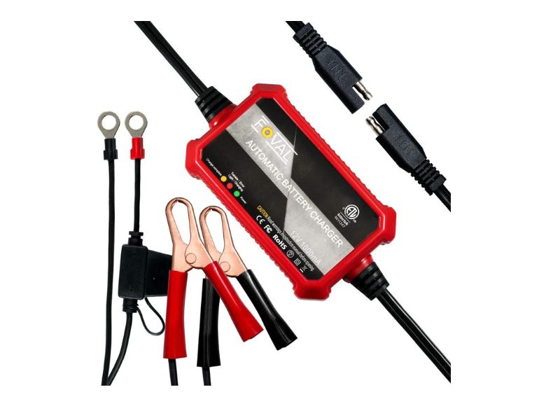 FOVAL 12V 1000mA Automatic Trickle Battery Charger - Best Ultra-Compact 1A Pick