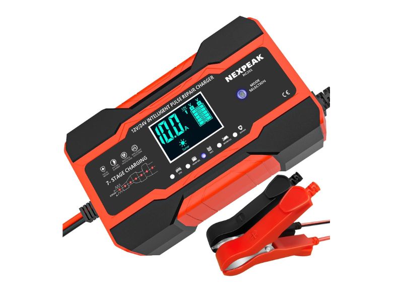 NEXPEAK NC201 10A 12V/24V Smart Battery Charger - Best with Detailed LCD