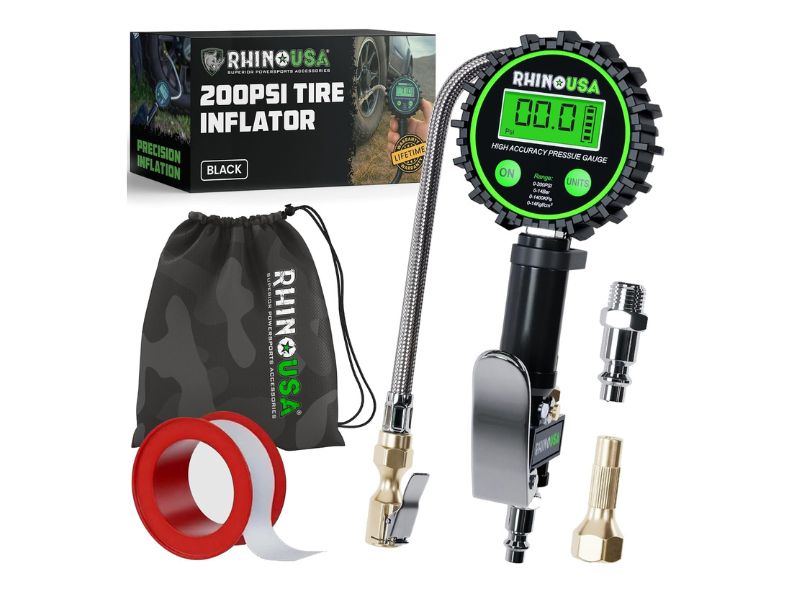 Rhino USA Digital Tire Pressure Gauge with Inflator 200 PSI - Best for Garage Durability